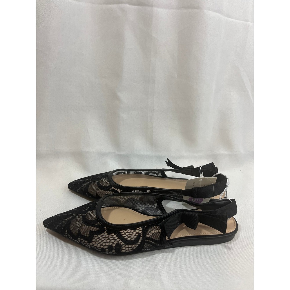 A New Day Womens Black Lace Slingback Pointed Toe Bow Flats Shoes Size 6.5 NEW